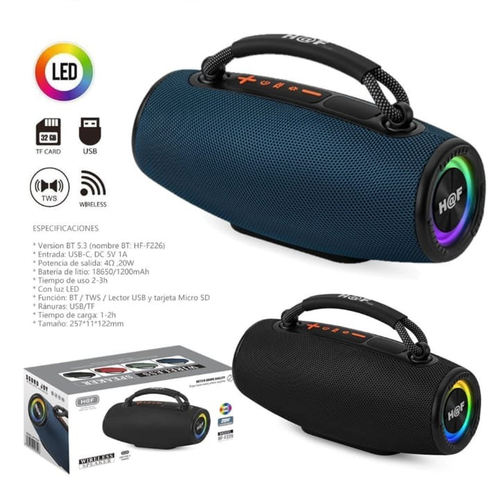 Altavoz Bluetooth de Tela con Asa y Luz LED - altavoz bluetooth