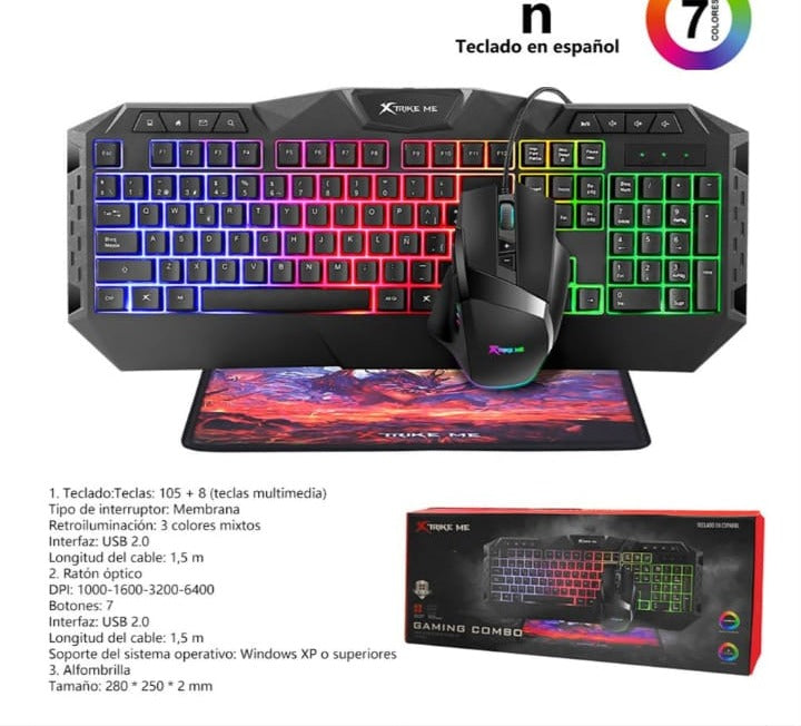 Combo Gaming Teclado Español + Ratón + Alfombrilla RGB - accesorio gaming
