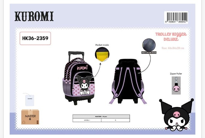 Mochila trolley escolar Bigger Deluxe Kuromi con ruedas