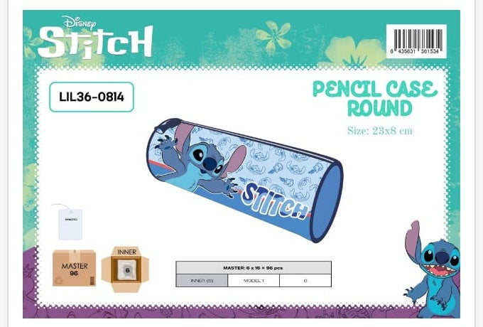 Estuche escolar redondo Stitch Azul - portatodo de silicona infantil