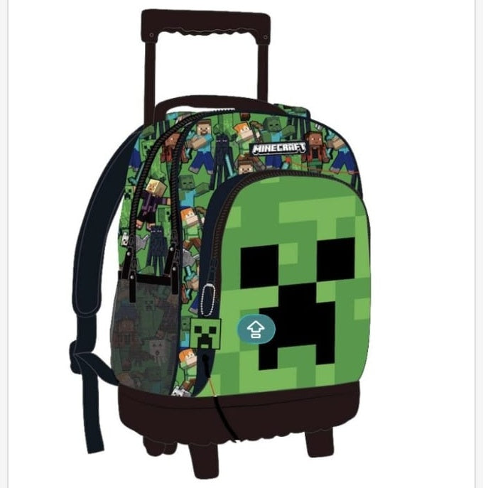 Mochila trolley escolar Grande 44cm Minecraft face con ruedas