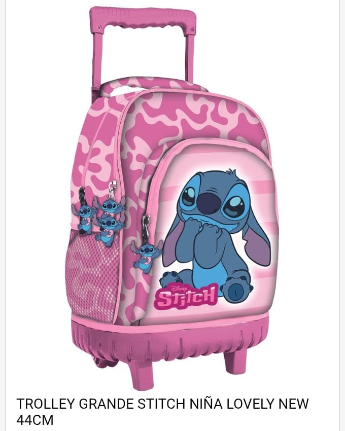 Mochila trolley escolar Grande 44cm Stitch rosa lovely con ruedas