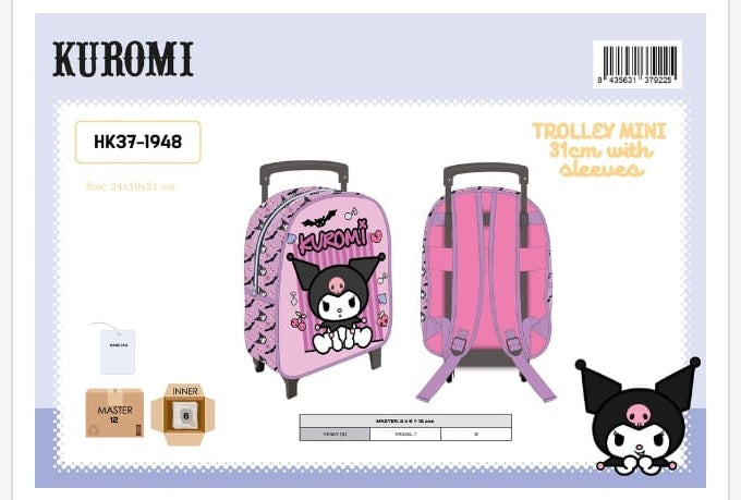 Mochila trolley escolar Mini 31cm Kuromi con ruedas
