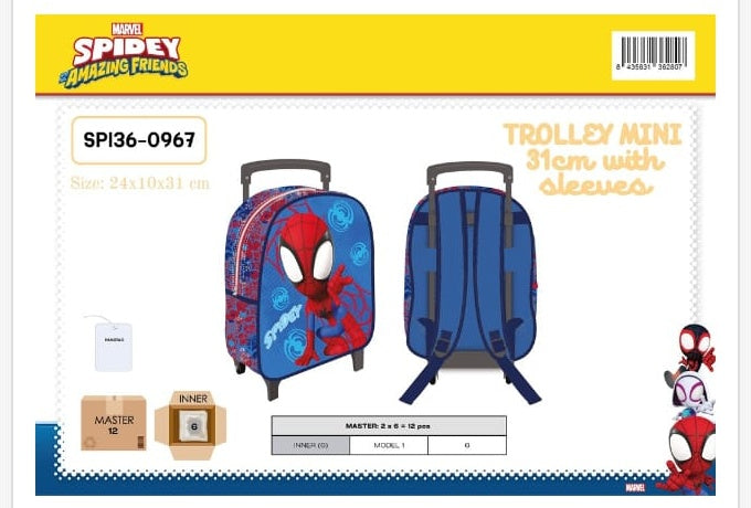 Mochila trolley escolar Mini 31cm Spiderman (azul) con ruedas
