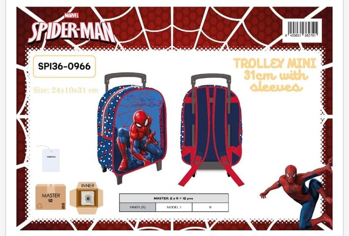 Mochila trolley escolar Mini 31cm Spiderman con ruedas