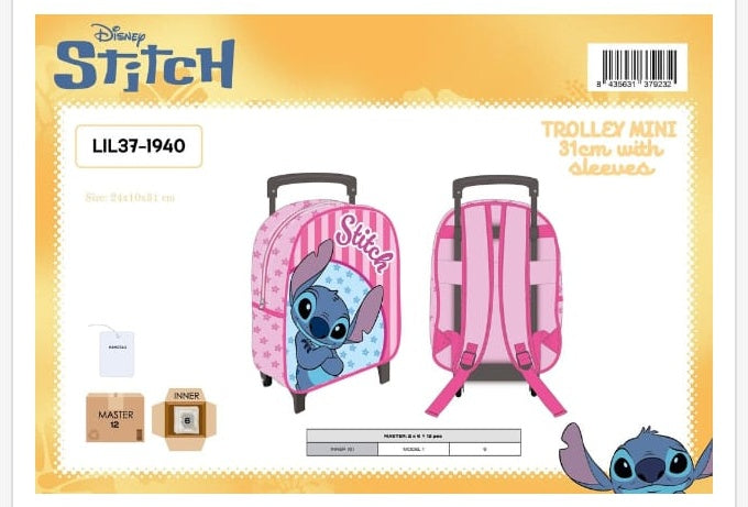 Mochila trolley escolar Mini 31cm Stitch (amarillo) con ruedas