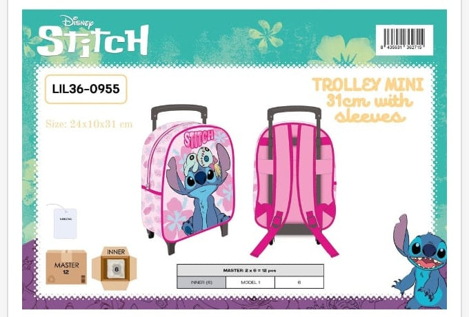 Mochila trolley escolar Mini 31cm Stitch (teal) con ruedas