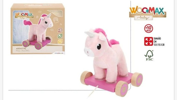 Juguete de madera Woomax Arrastre de Madera y Peluche Unicornio
