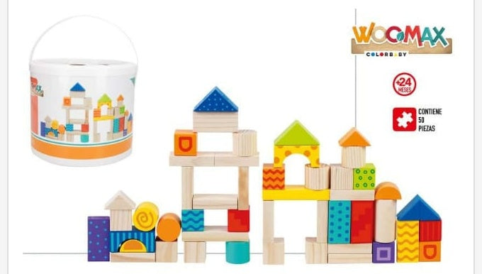 Juguete de madera Woomax Juego de Bloques de Madera 50 Piezas