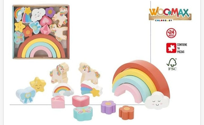 Juguete de madera Woomax Set Arcoiris de Madera con Figuras