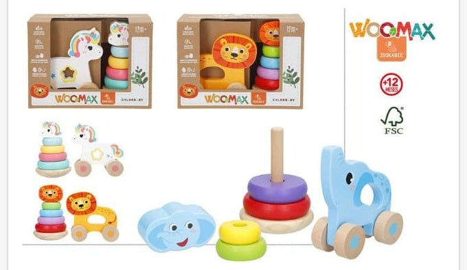 Juguete de madera Woomax Zookabee Arrastre Animales con Torre