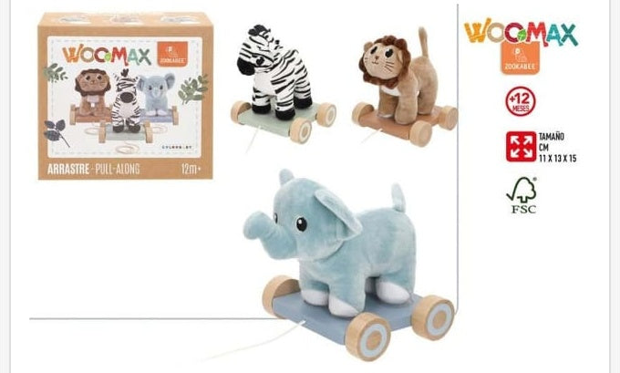 Juguete de madera Woomax Zookabee Arrastre de Madera y Peluche Animal